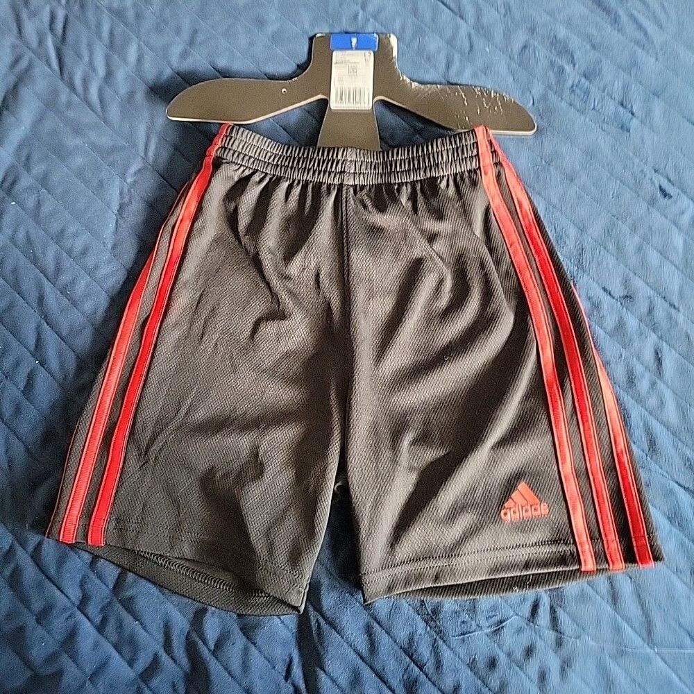 Little Boys 7 Black Red Logo Shorts Short Pants Soccer 3 Stripe New B14